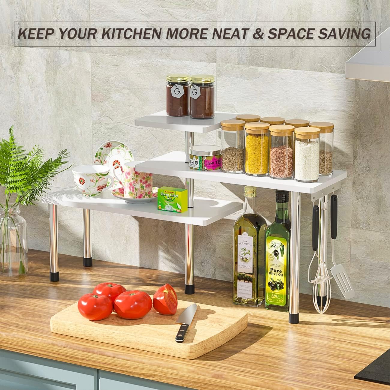 ZHWS 3 Tier Bamboo Corner Shelf - White