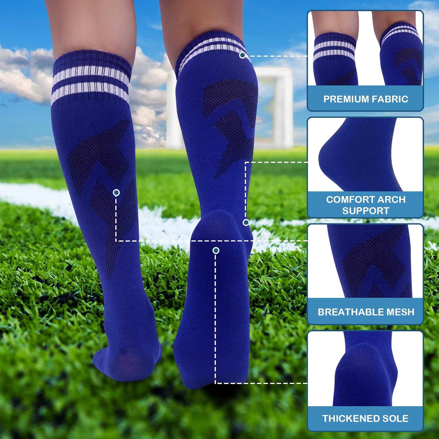3 Pairs Kids Soccer Socks Striped Knee High