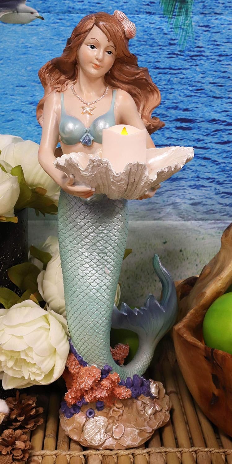 Ebros 17 Inch Tall Mermaid Ariel Statue with Oyster Shell