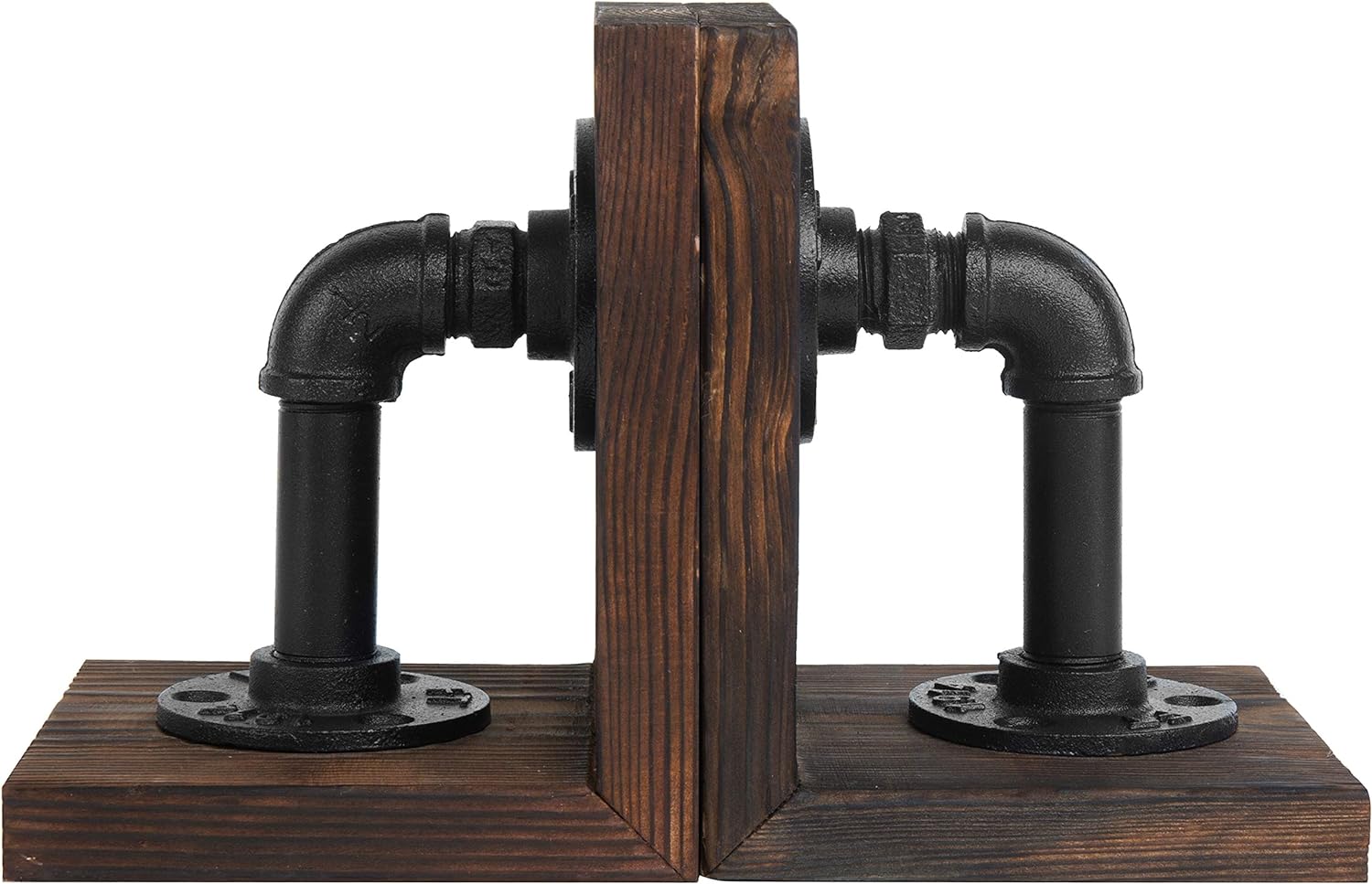 MyGift Dark Brown Bookends with Wood and Metal