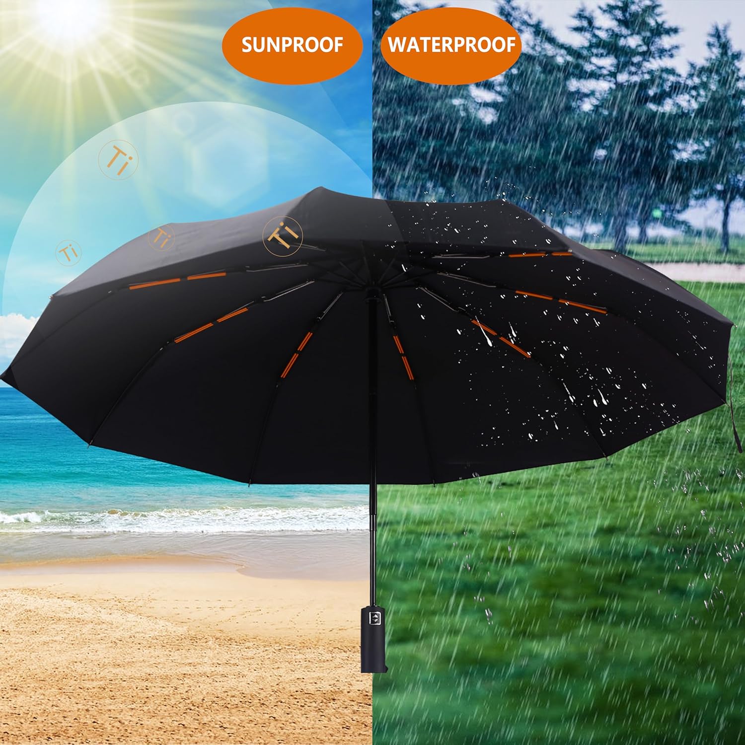 Bluinzi Double 10-Rib Compact Travel Umbrella