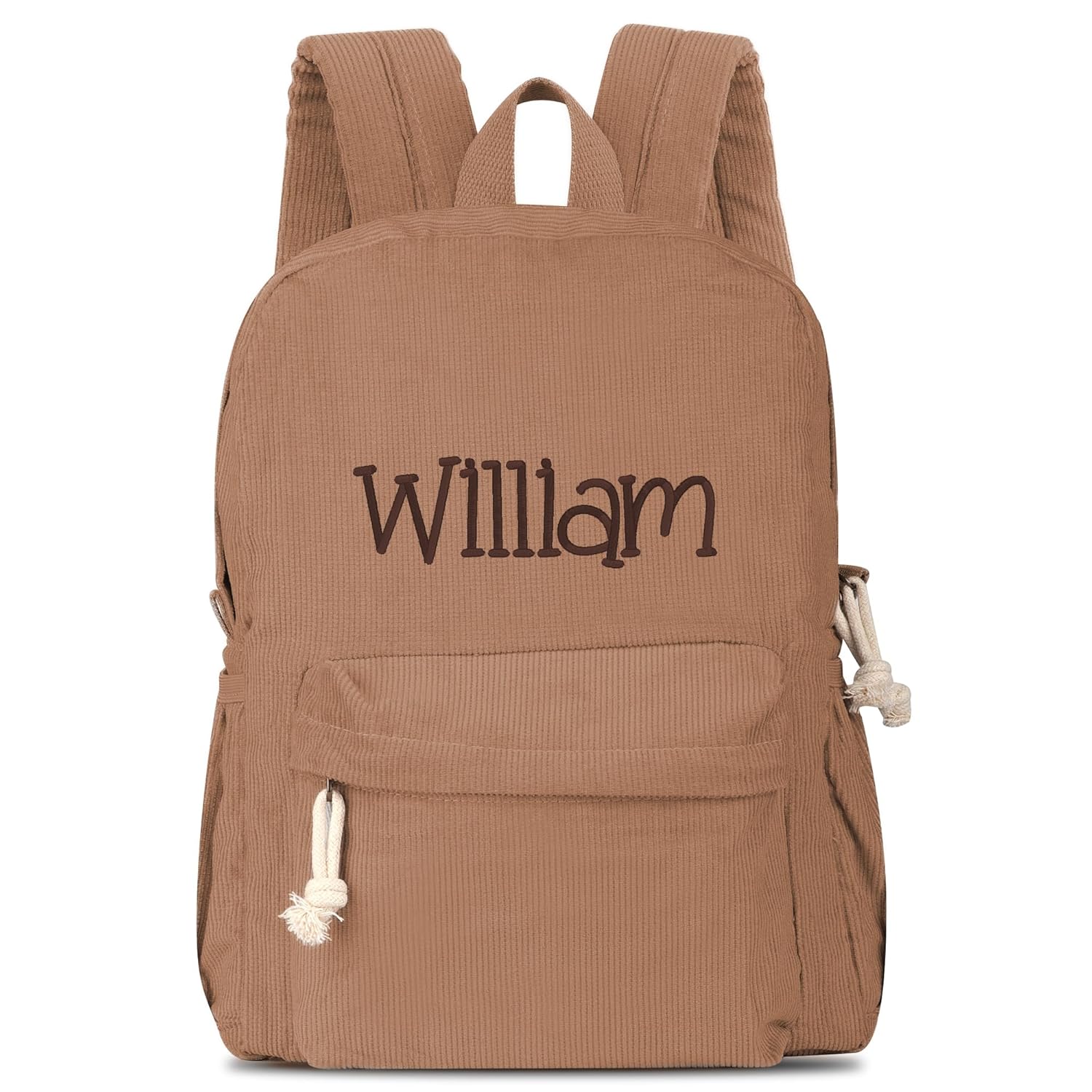 Personalized Corduroy Backpack with Baby Name Embroidery - Brown