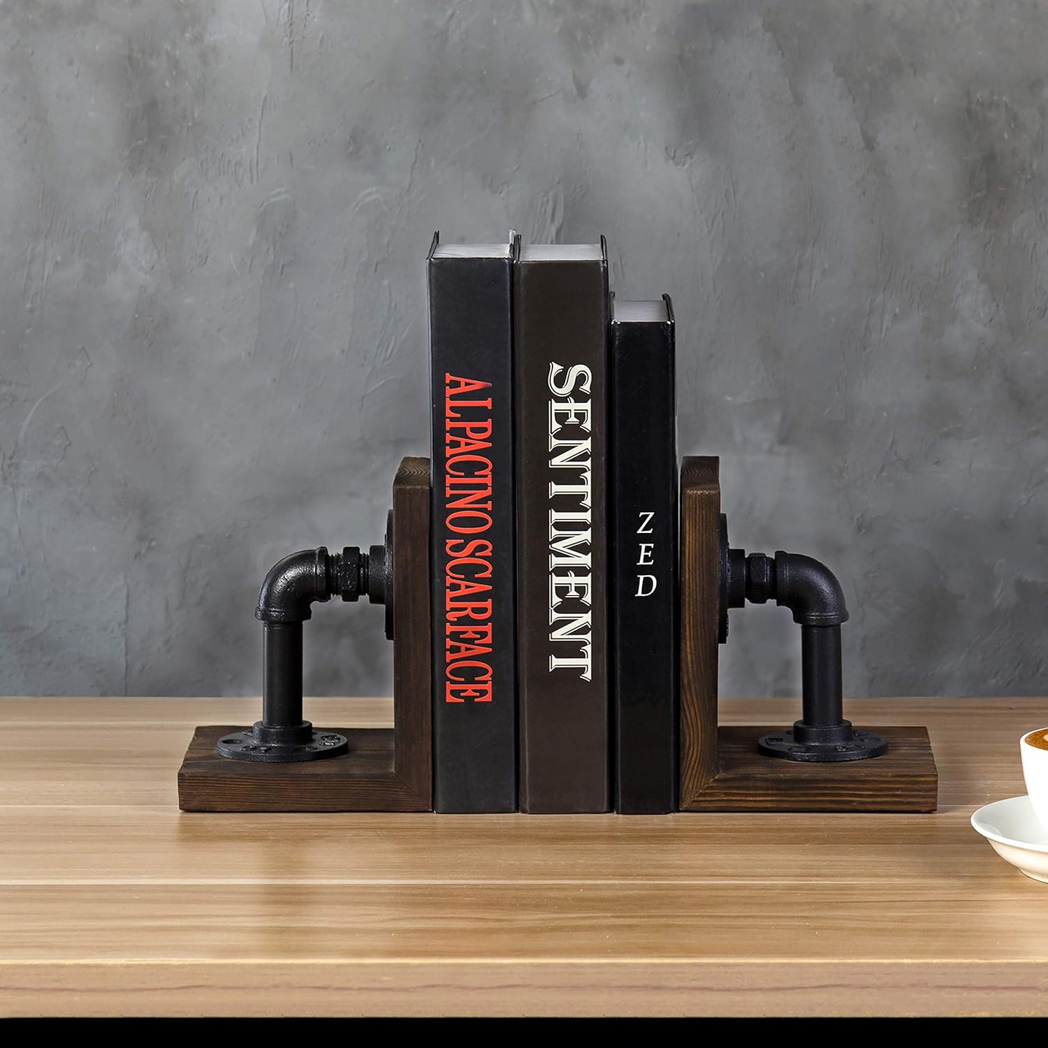 MyGift Dark Brown Bookends with Wood and Metal