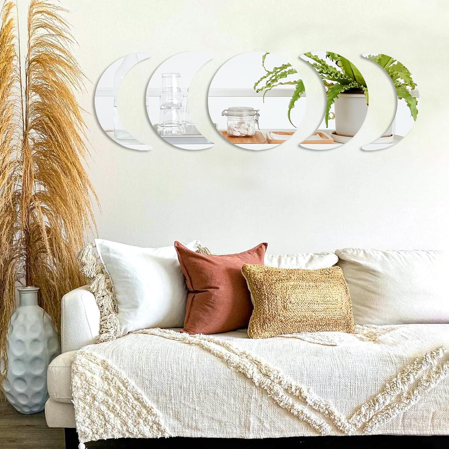 5 Pcs Moon Phase Acrylic Wall Mirror Stickers