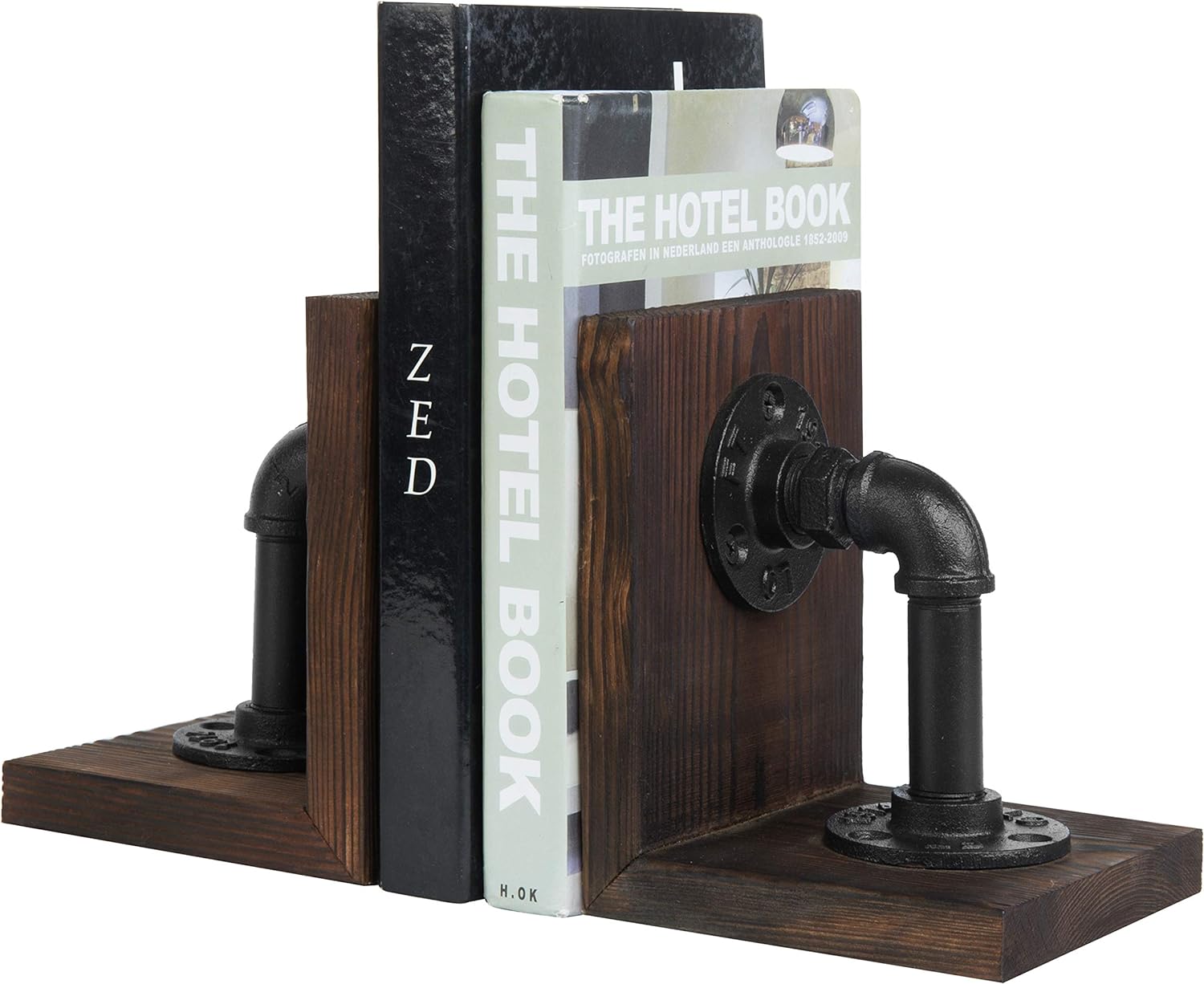 MyGift Dark Brown Bookends with Wood and Metal