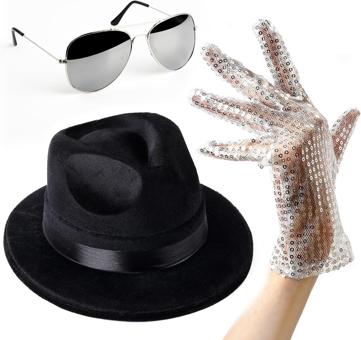 Michael Jackson Costume - Set of 3 - Fedora Sequin Gloves Aviator Sunglasses