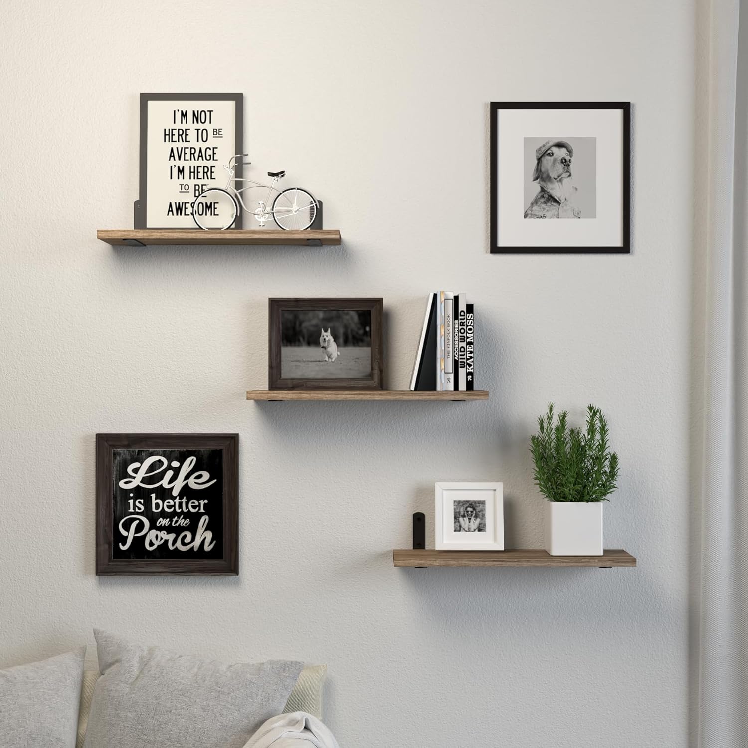 DOLLFIO 3 Set Floating Wall Shelves - Rustic Brown