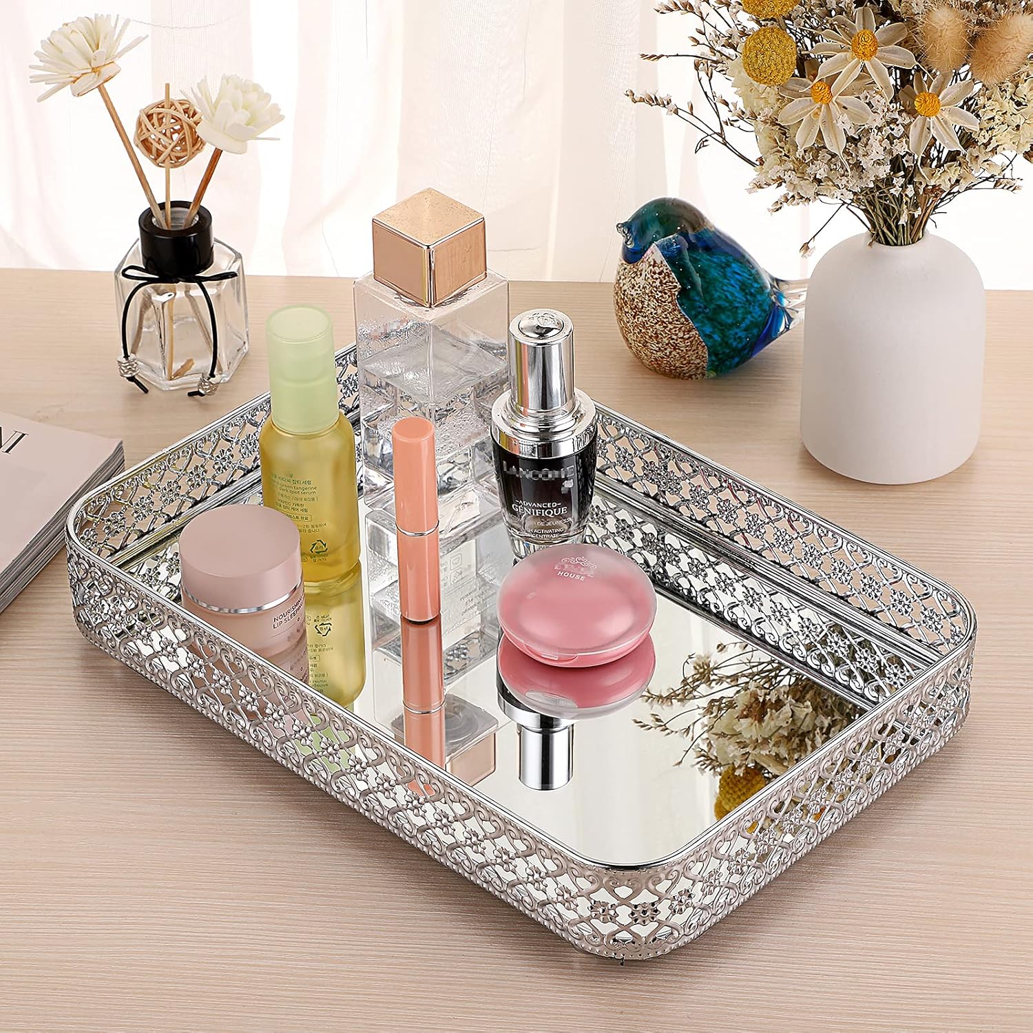ELLDOO Decorative Mirror Jewelry Storage Tray