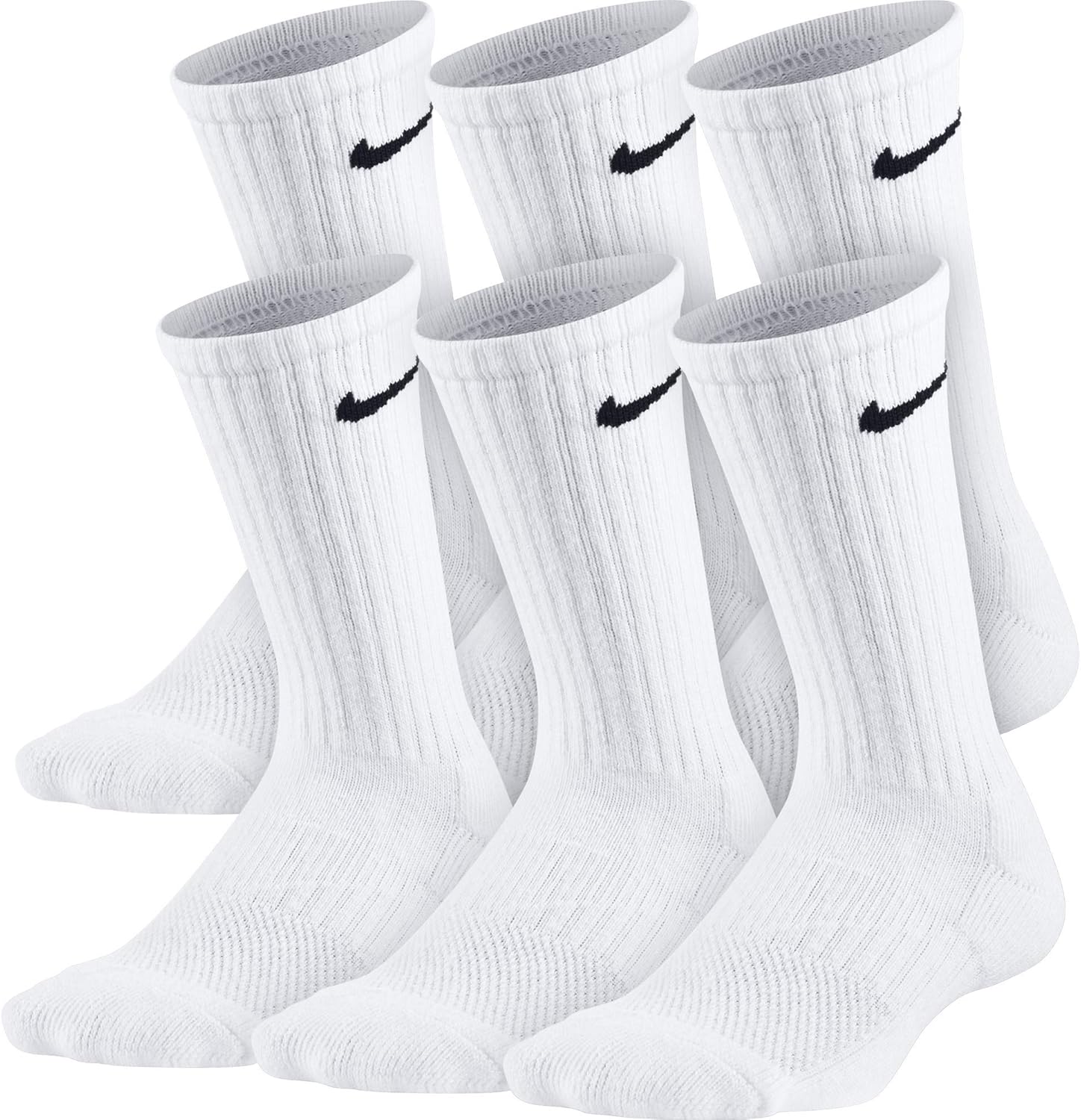 Nike Kids Cushion Crew Socks 6 Pair White Black Small 1