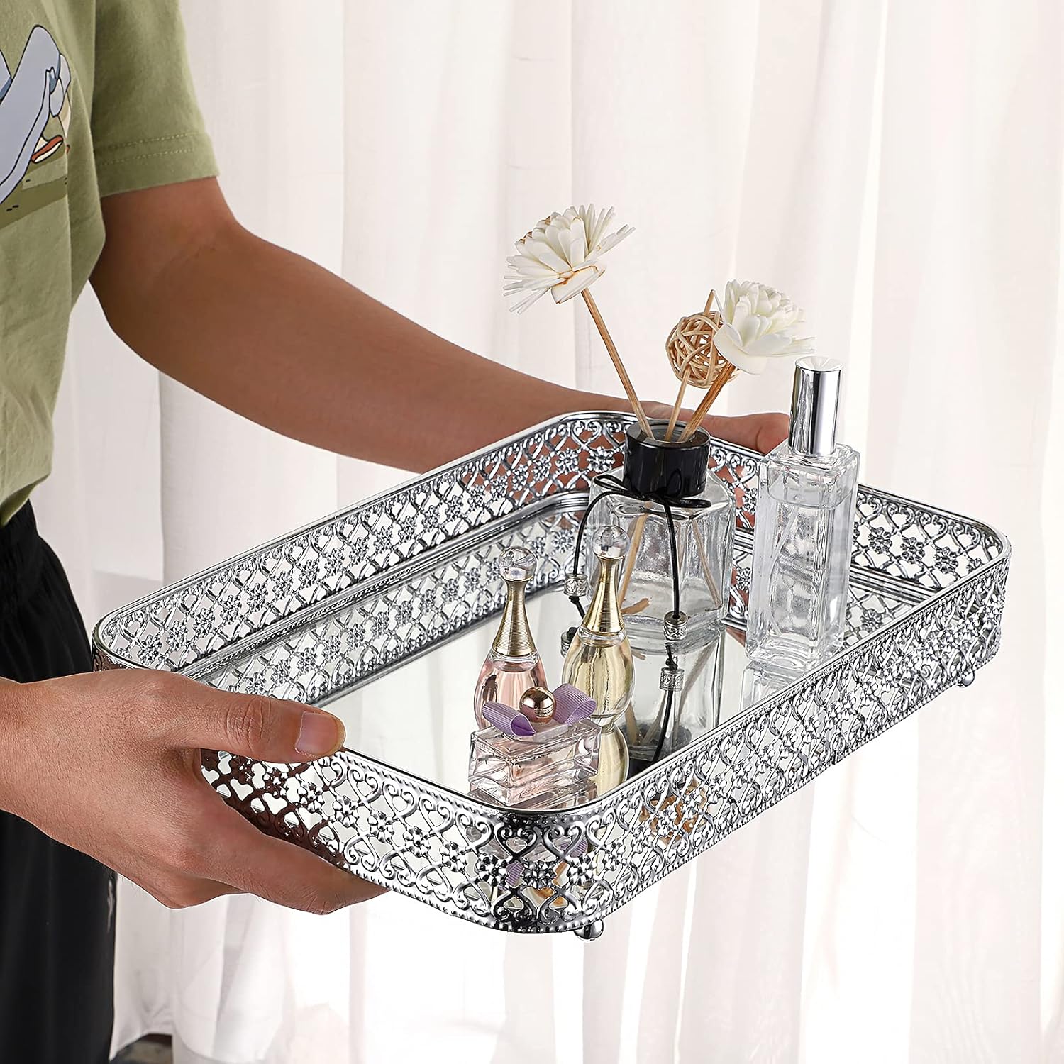 ELLDOO Decorative Mirror Jewelry Storage Tray