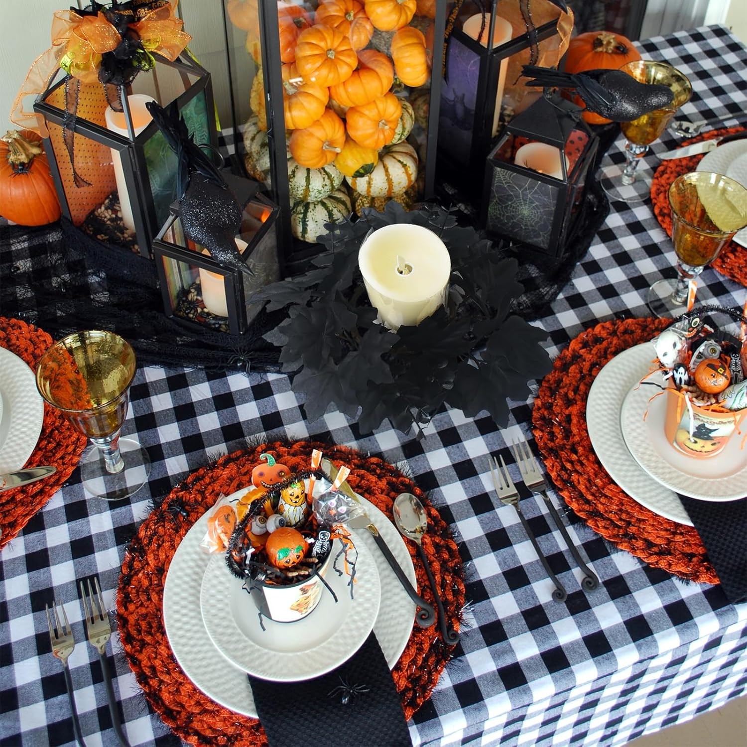 Halloween Candle Wreath with Black Maple Leaf Design