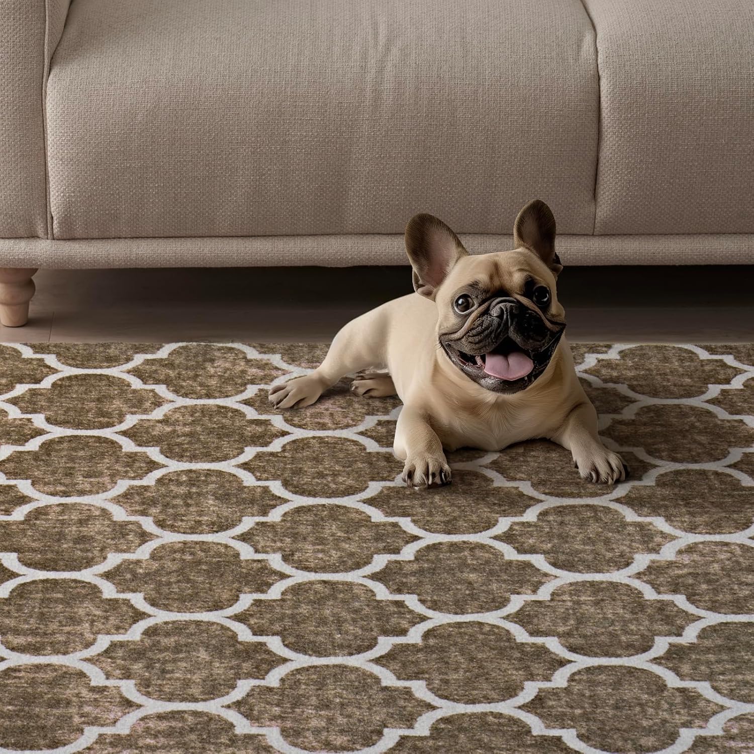 EVERGRACE Boho Trellis Faux Wool Runner Rug 2x6 Mocha Brown