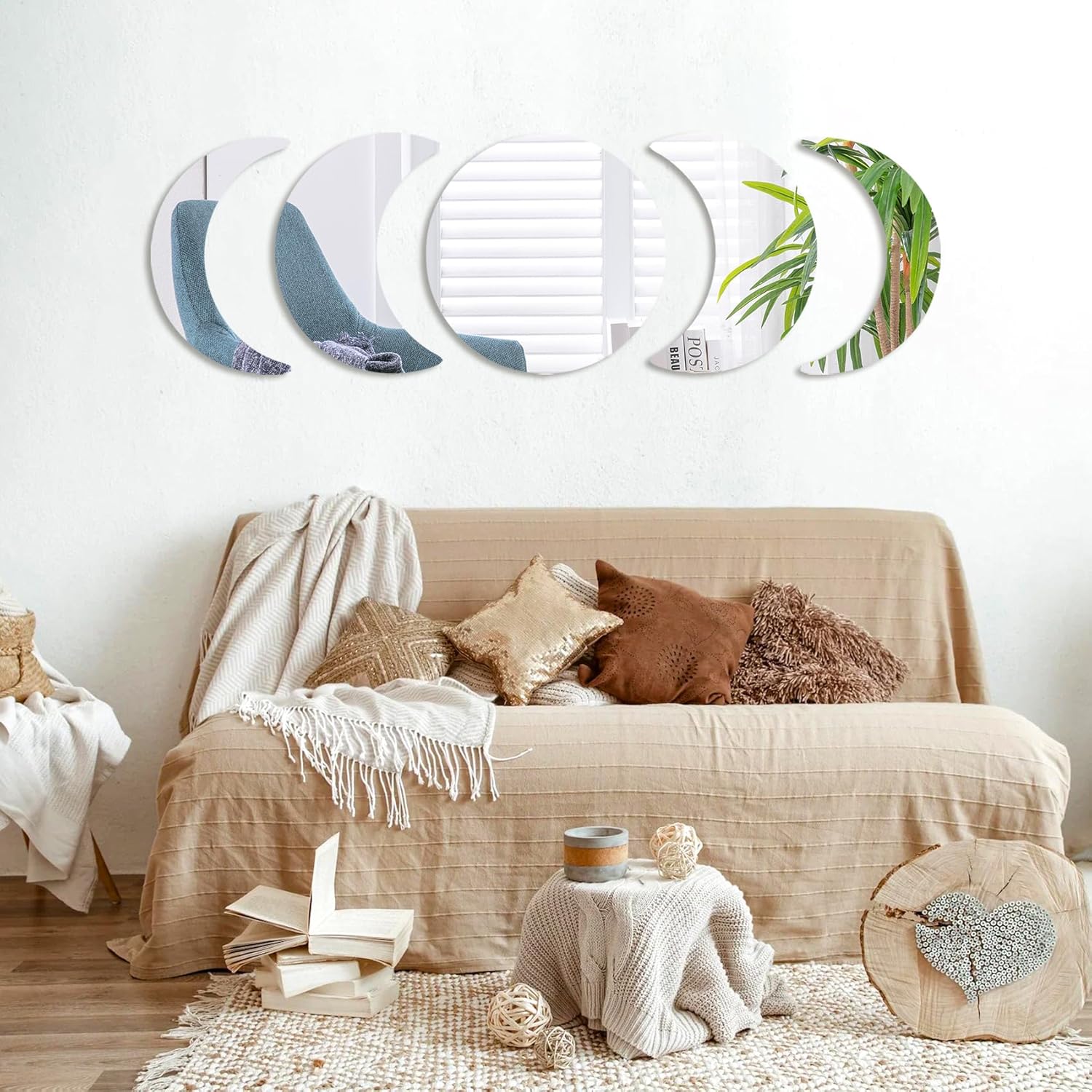 5 Pcs Moon Phase Acrylic Wall Mirror Stickers