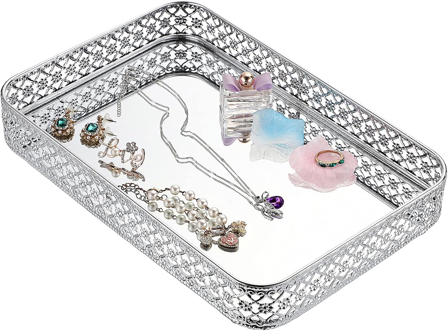 ELLDOO Decorative Mirror Jewelry Storage Tray