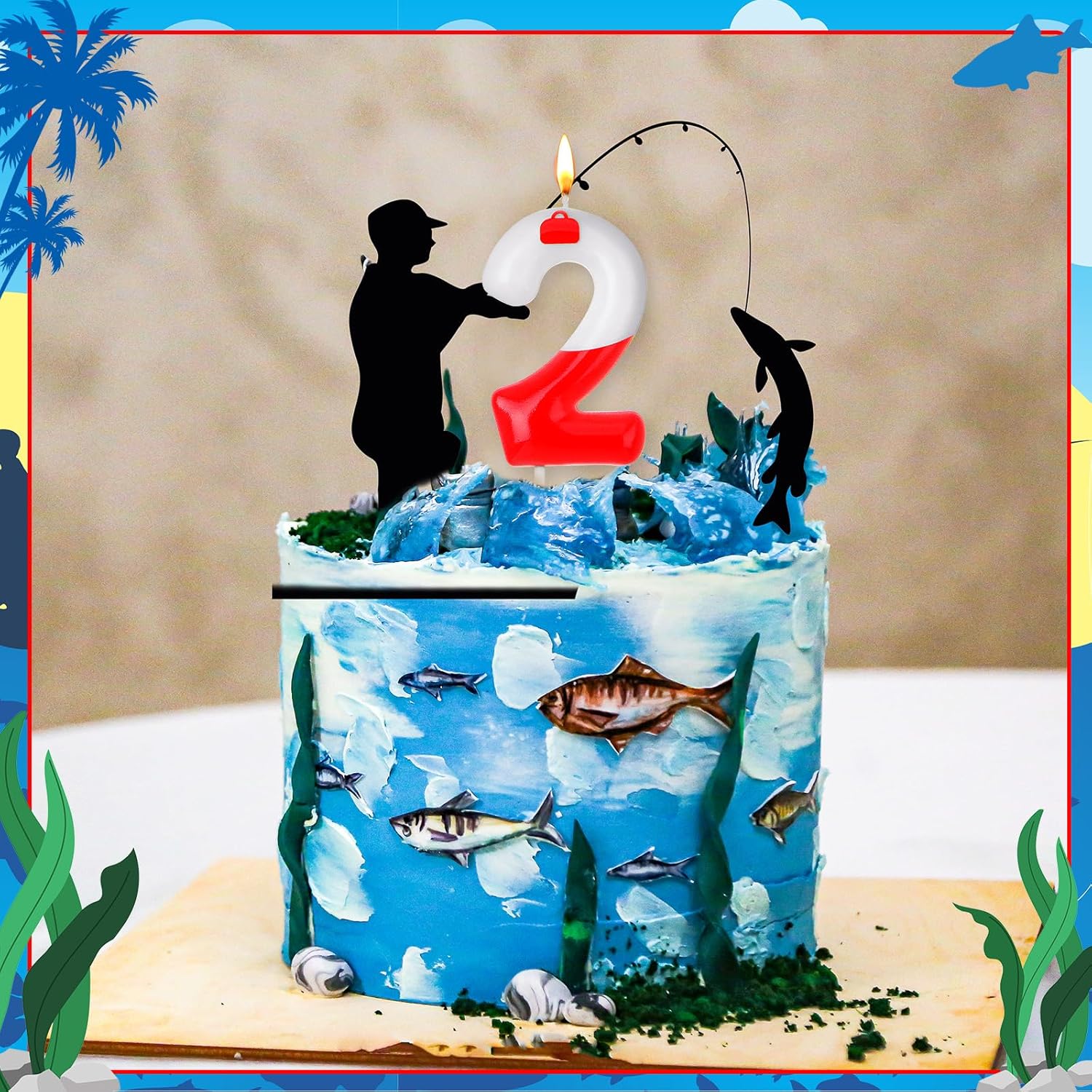 MTLEE Fishing Themed Birthday Candles Number 2
