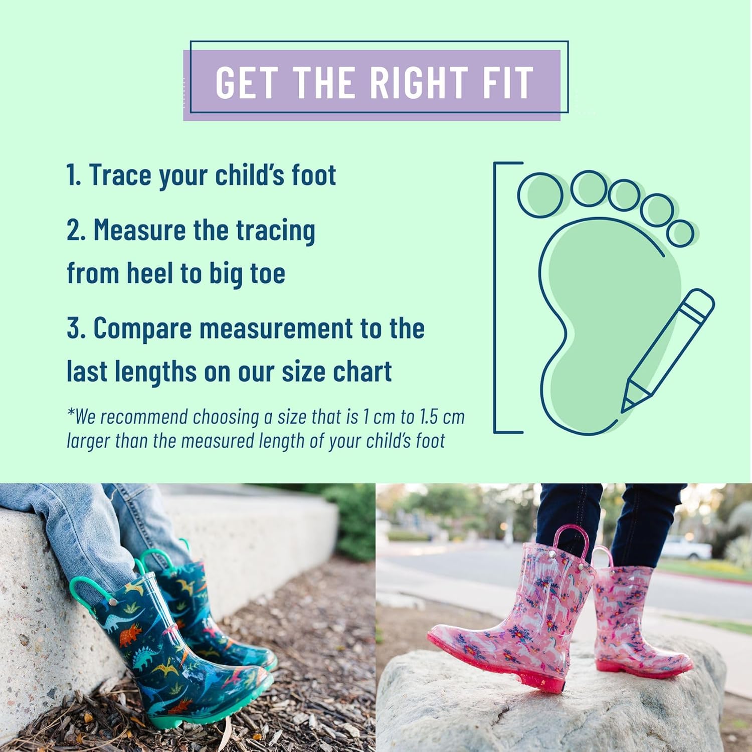Wildkin Kids Rain Boots with Slip-On Handles and No-Slip Tread