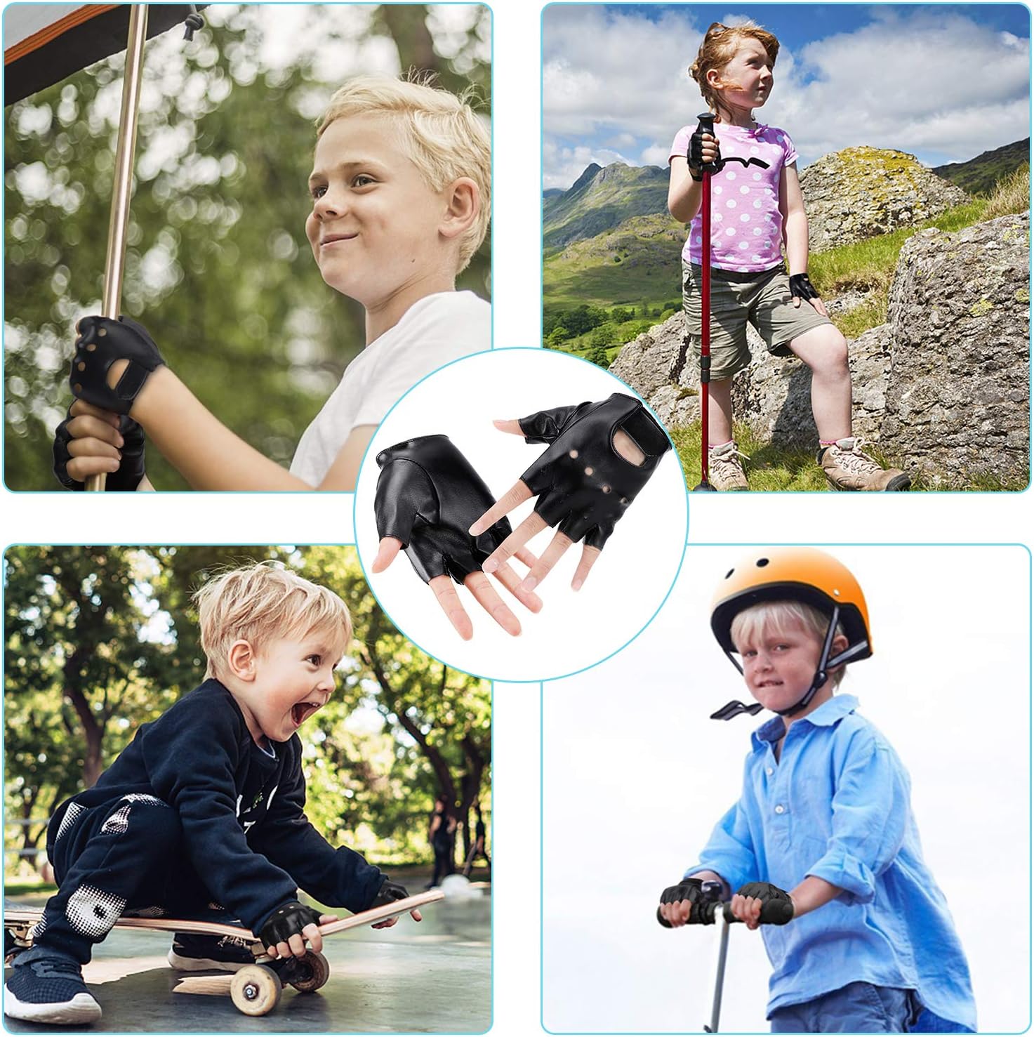 Accmor Kids Fingerless PU Leather Gloves for Outdoor Cosplay