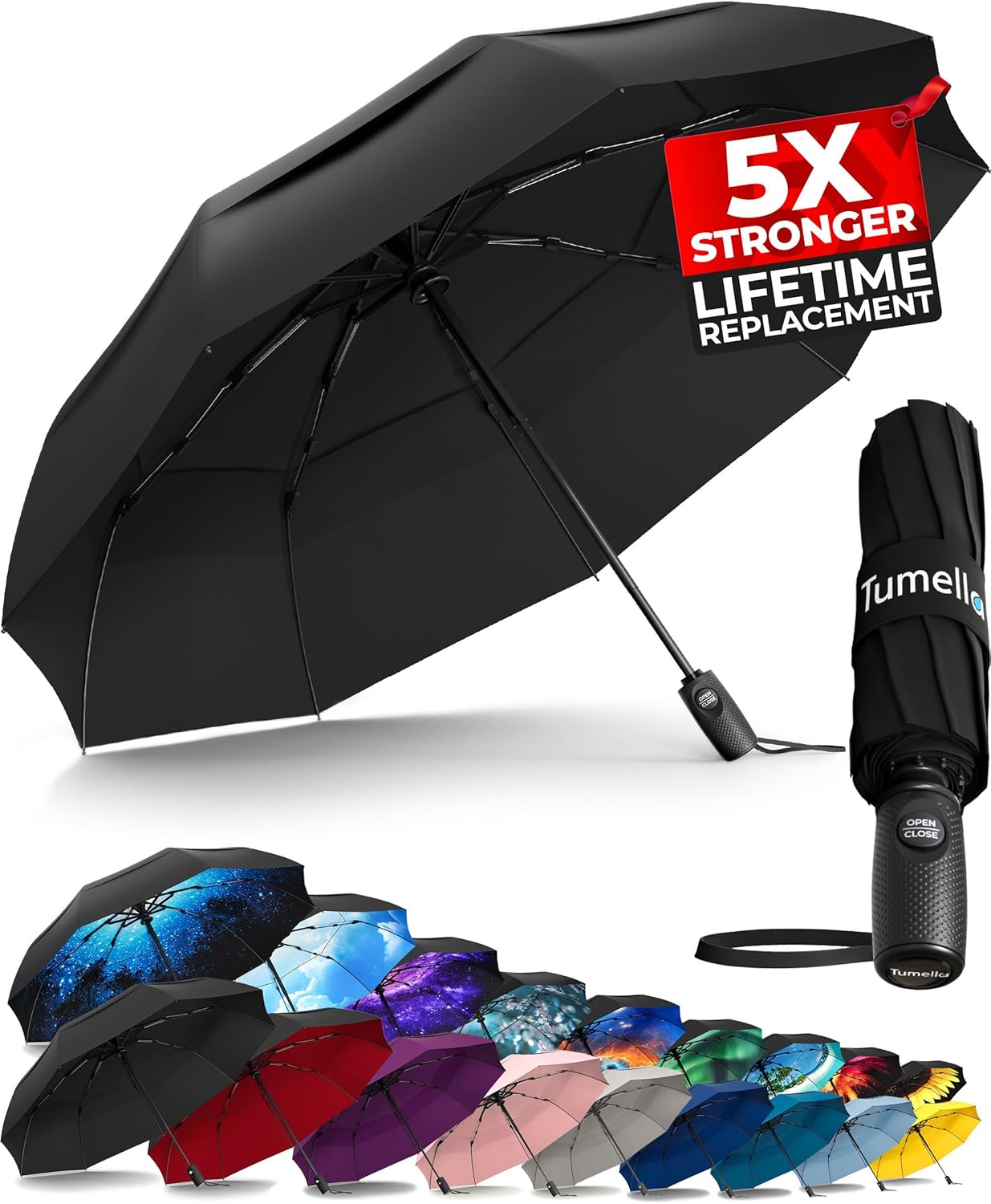TUMELLA Windproof Travel Umbrella - Durable Compact Stylish