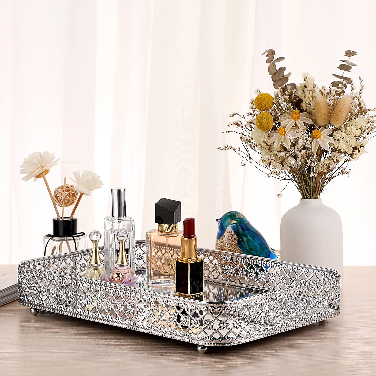 ELLDOO Decorative Mirror Jewelry Storage Tray