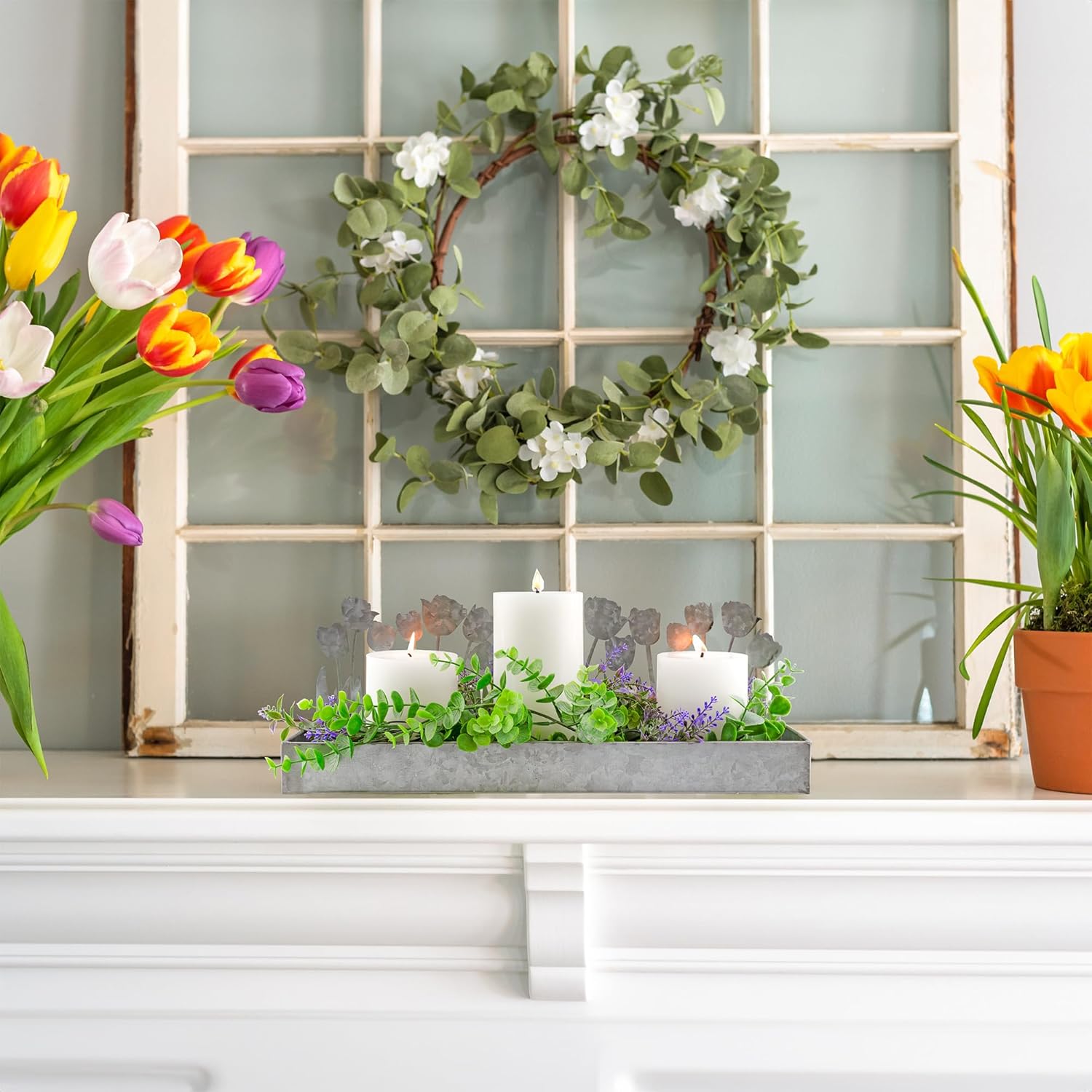 AuldHome Design Tulips Galvanized Metal Tray 16x4x6 Inches 1