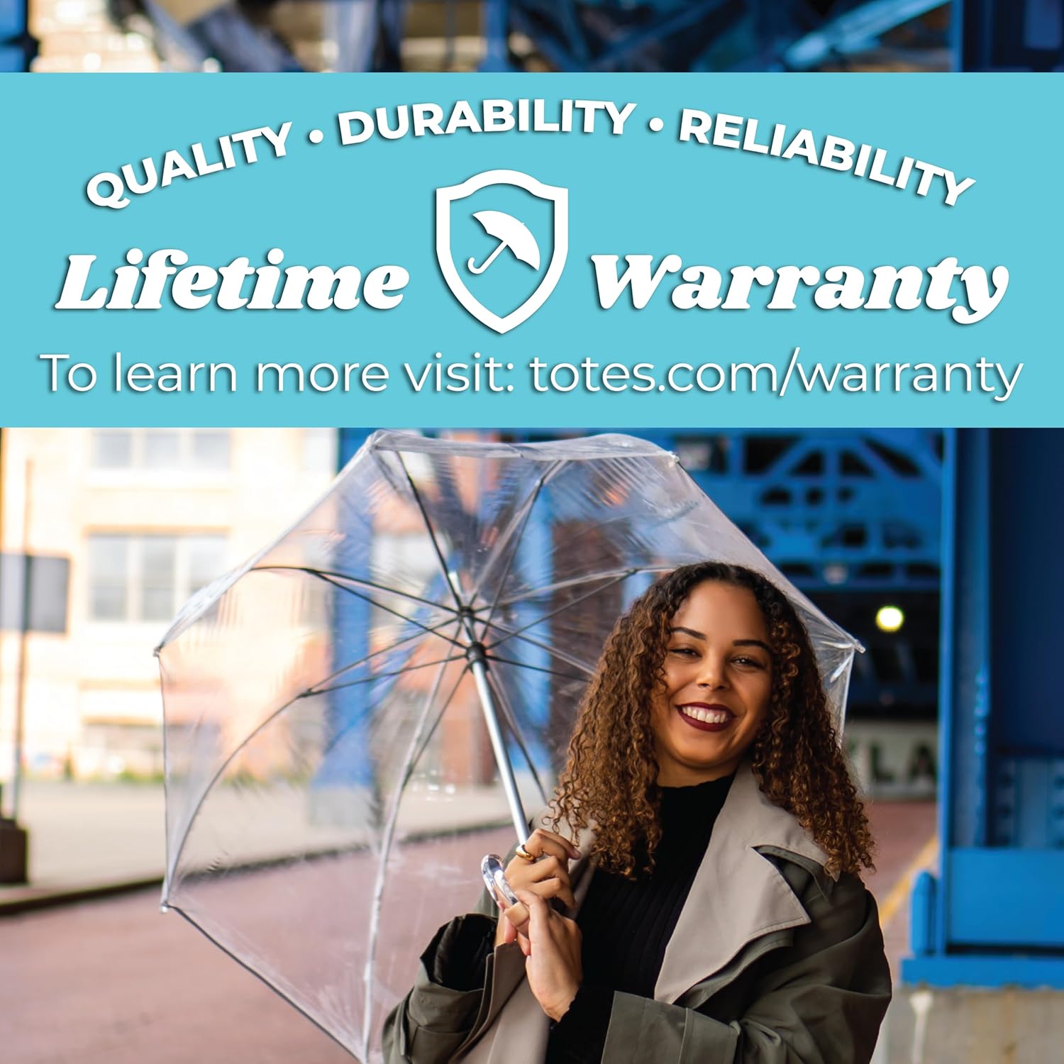 Totes Adult Clear Bubble Umbrella with Dome Canopy
