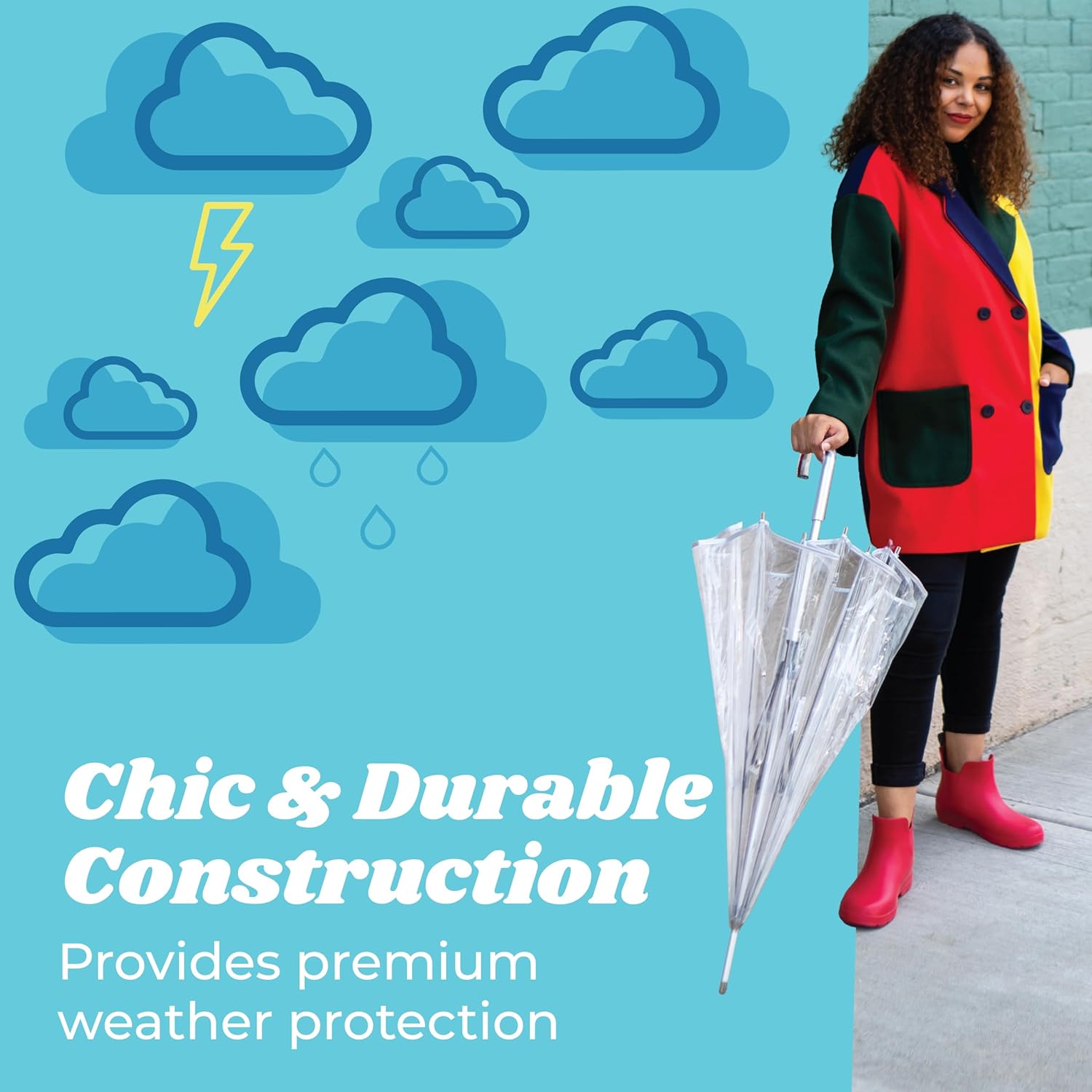 Totes Adult Clear Bubble Umbrella with Dome Canopy