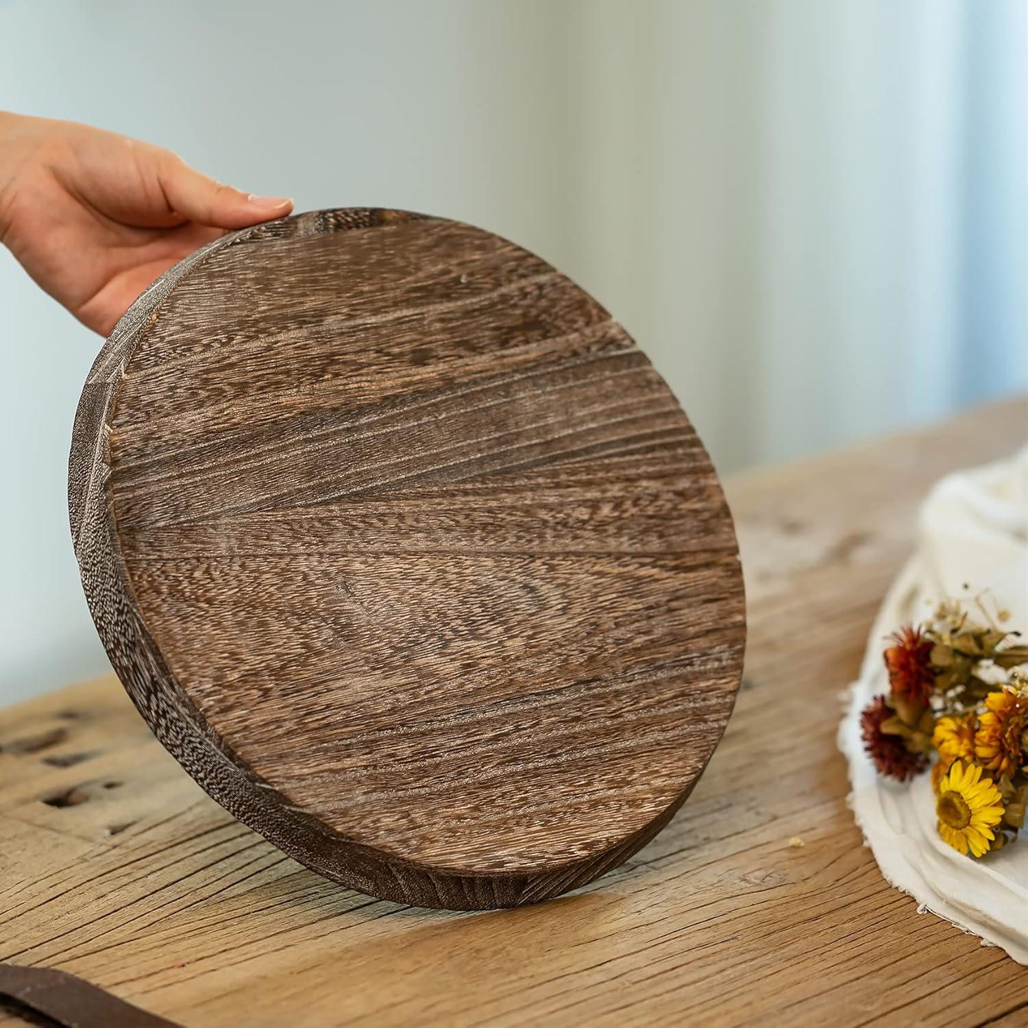 Romadedi 11inch Rustic Wooden Candle Tray Decor
