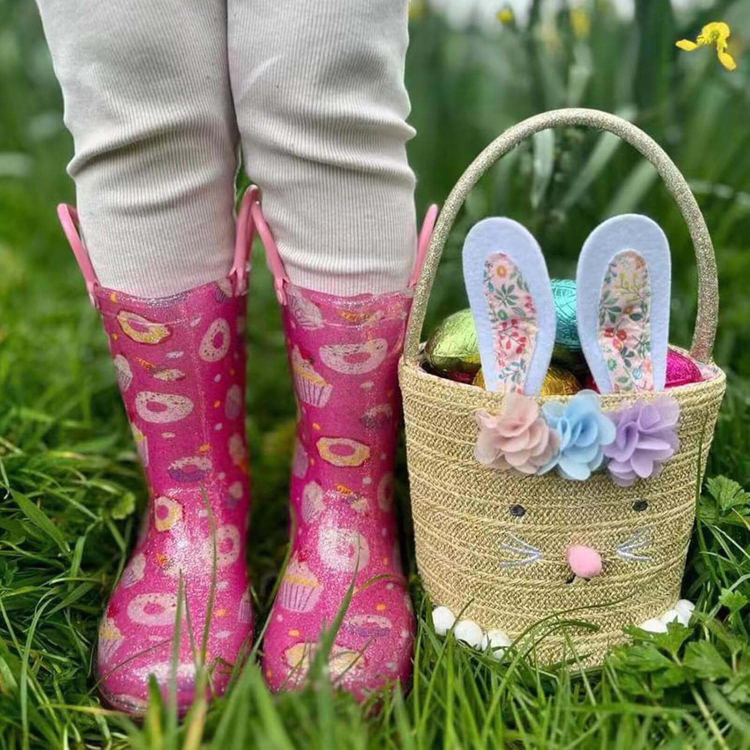 EUXTERPA Kids Light Up Waterproof Rain Boots with Glitter and Easy On Handles