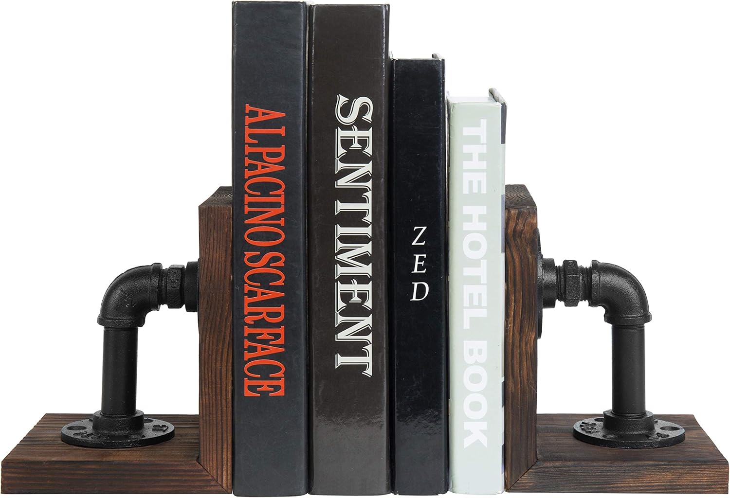 MyGift Dark Brown Bookends with Wood and Metal