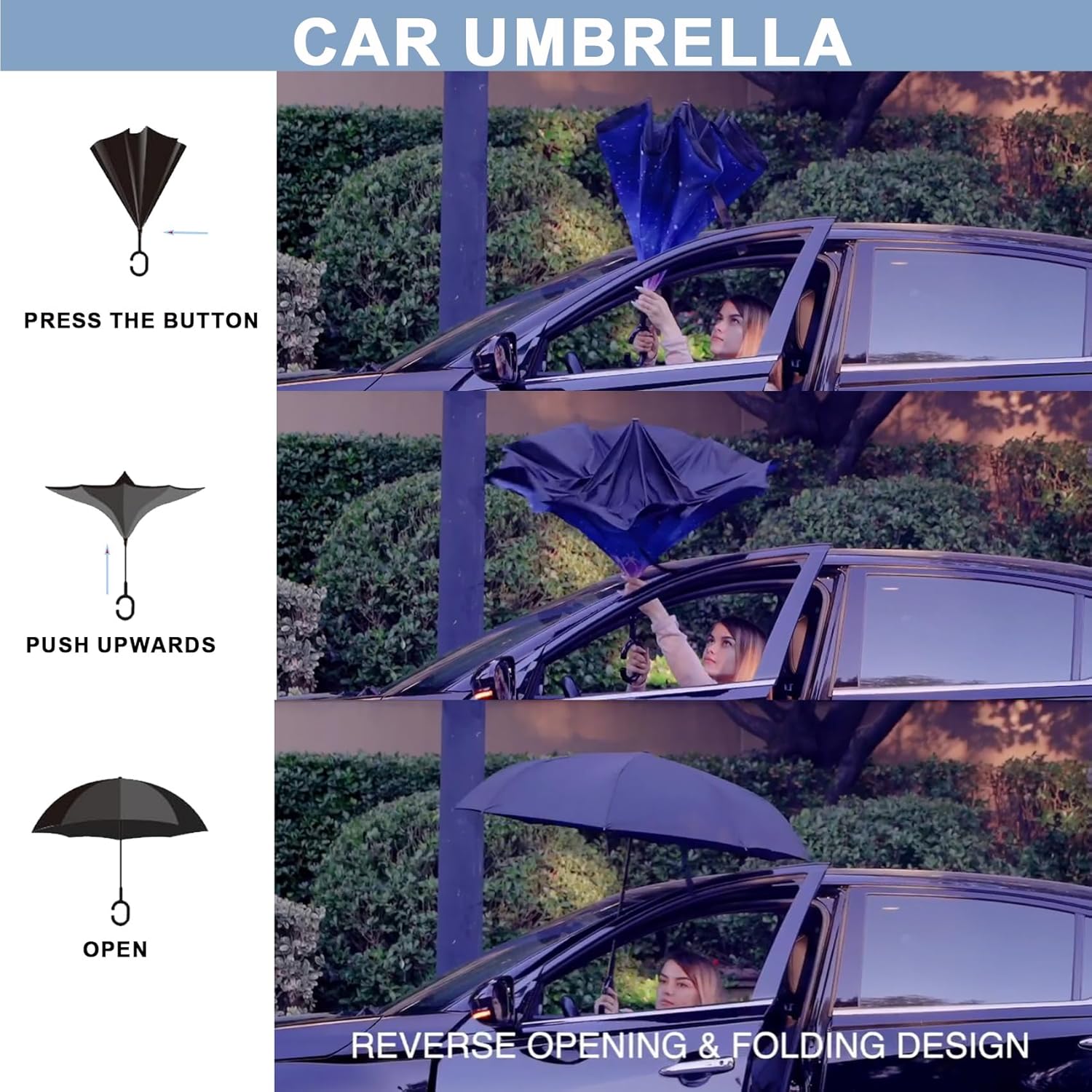 SIEPASA 49 Inch Reverse Stick Umbrella with Double Canopy