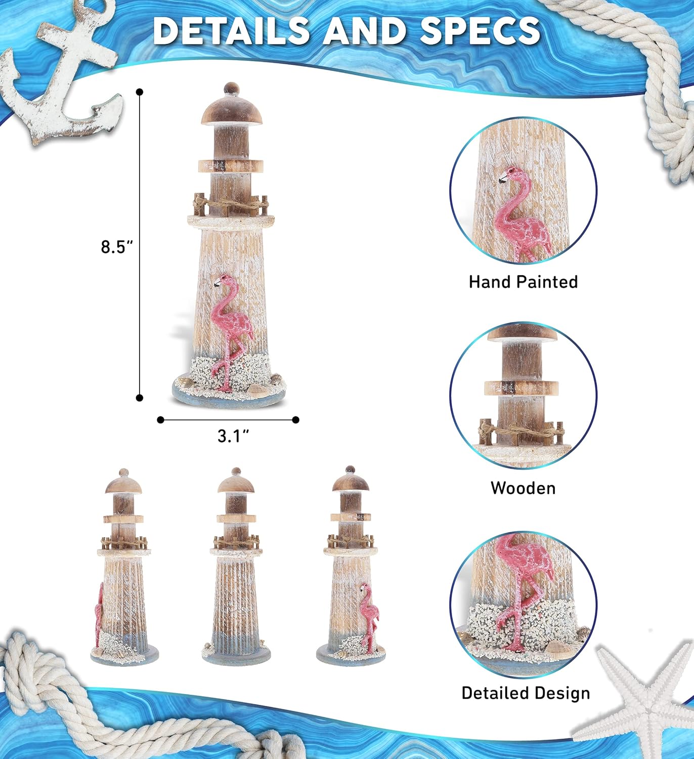 CoTa Global Flamingo Beach Lighthouse - 85 Inch Handmade Wooden Decor