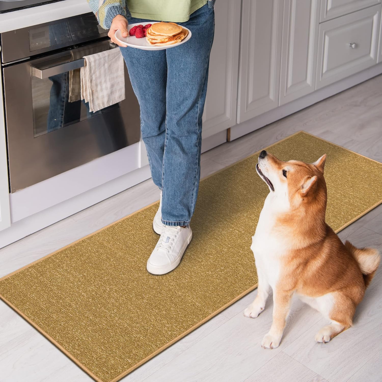 Otomanson 2 Piece Non-Slip Beige Runner Rug Set