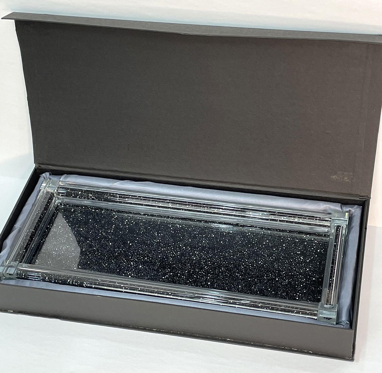 Stylish Home Organization Large Glass Tray with Crushed Diamond Design