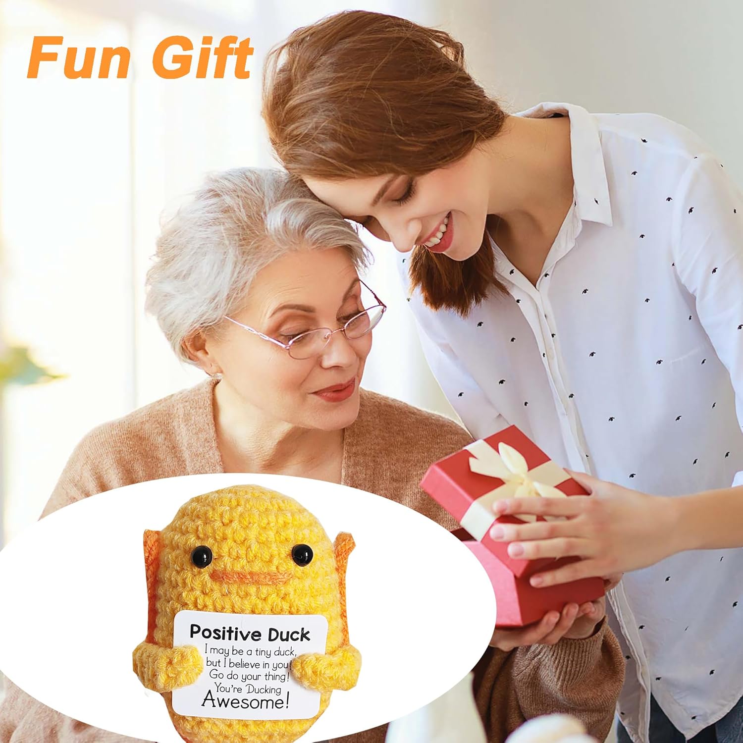 Emotional Support Positive Crochet Duck with Encouraging Card