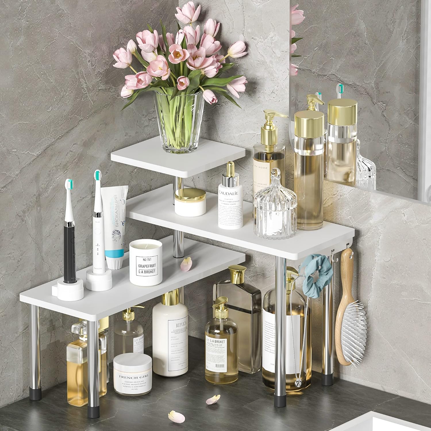 ZHWS 3 Tier Bamboo Corner Shelf - White