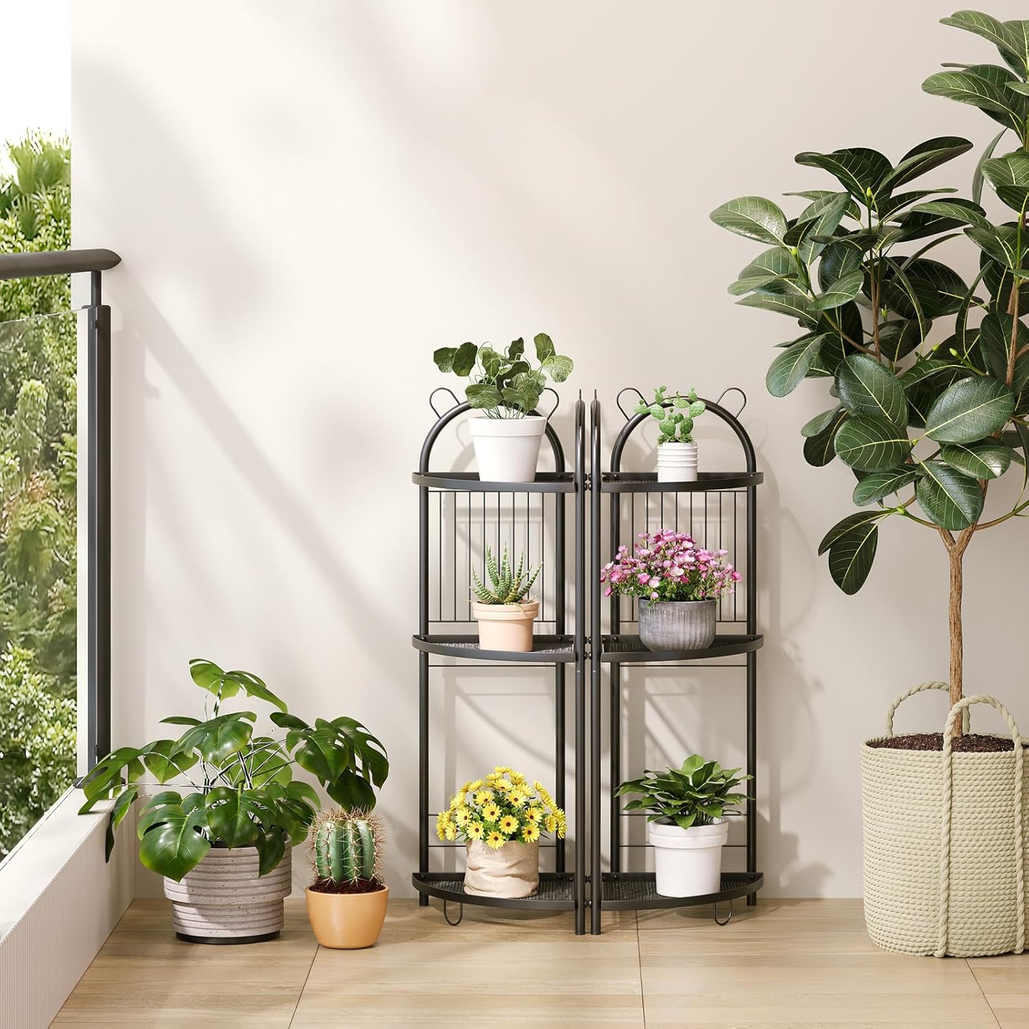 CICUFY Corner Shelf 3 Tier Metal Black