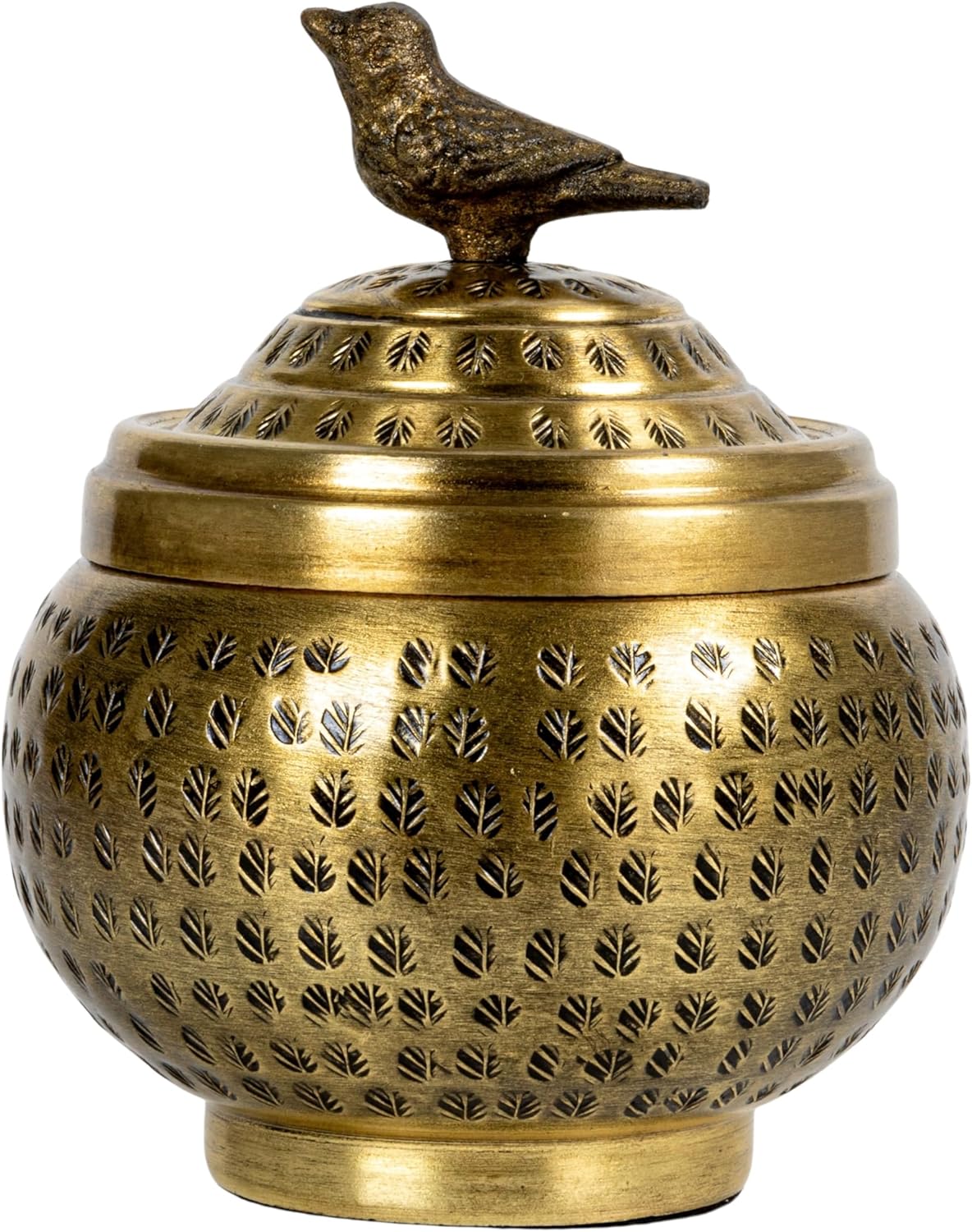 Creative Co-Op Brass Finish Decorative Jar with Bird Top
