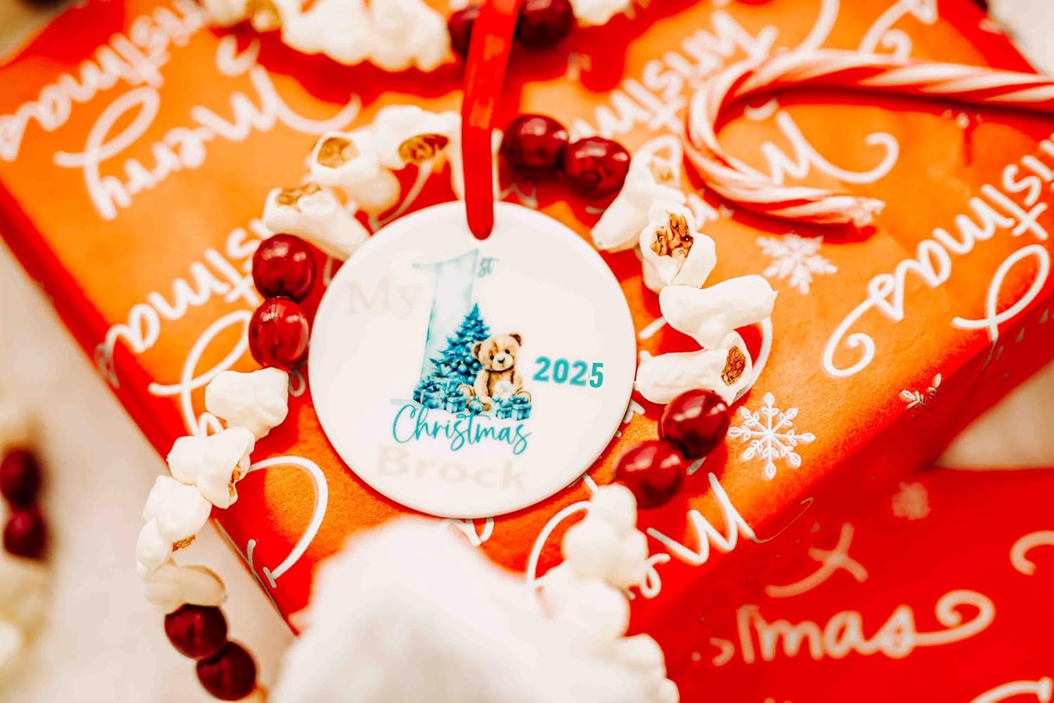 Babys First Christmas Ornament 2025 Personalized Blue