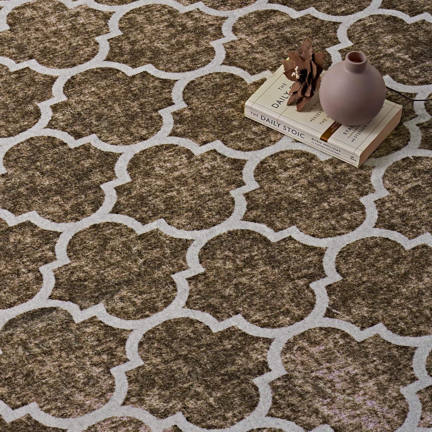 EVERGRACE Boho Trellis Faux Wool Runner Rug 2x6 Mocha Brown