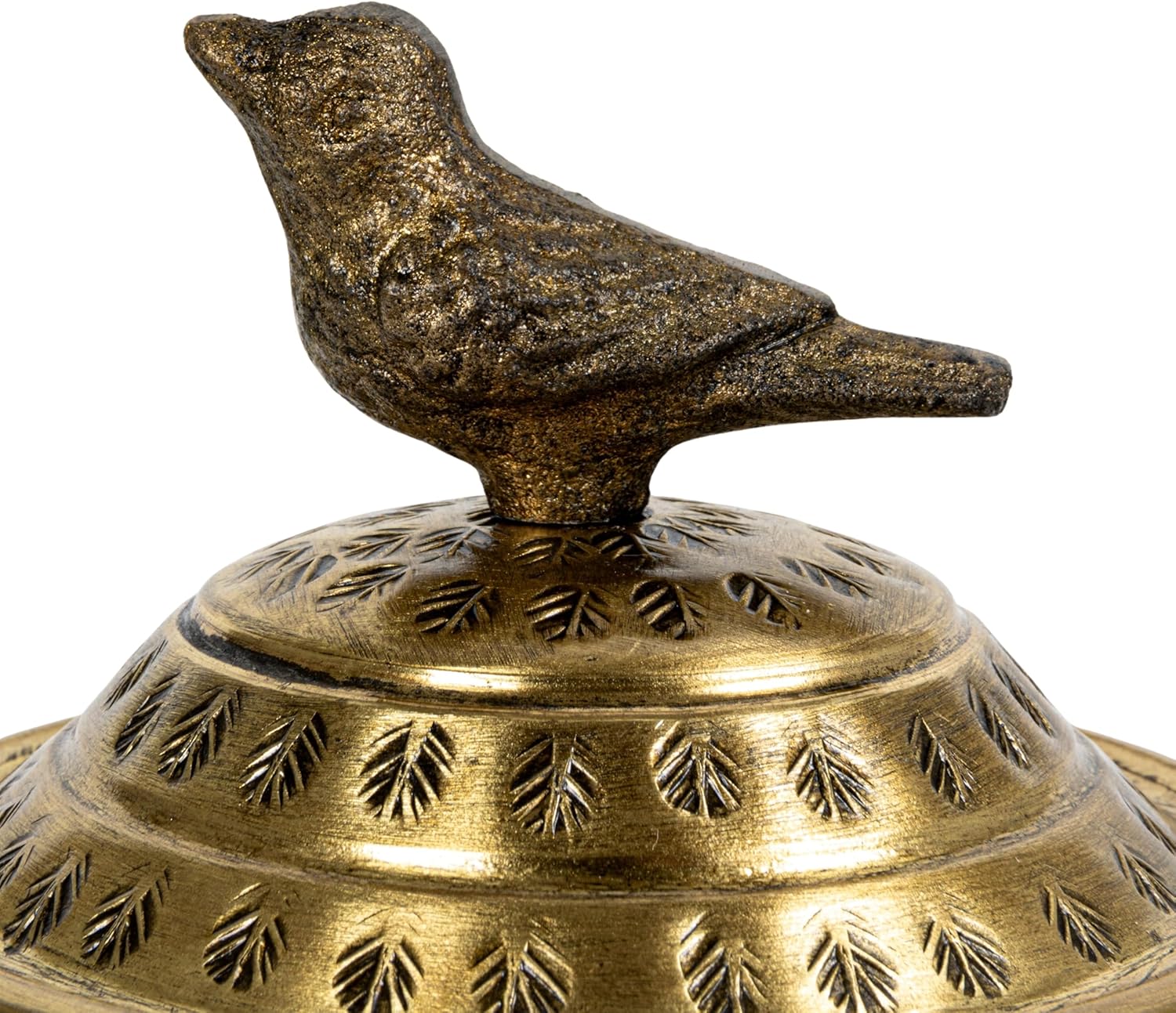 Creative Co-Op Brass Finish Decorative Jar with Bird Top