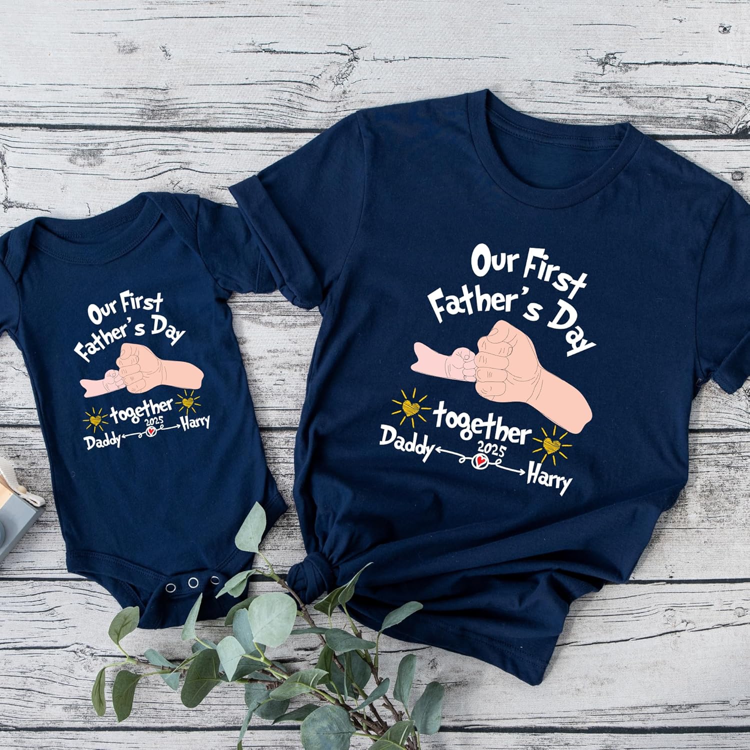 Our First Fathers Day Matching Shirts Set - Holding Hands Design