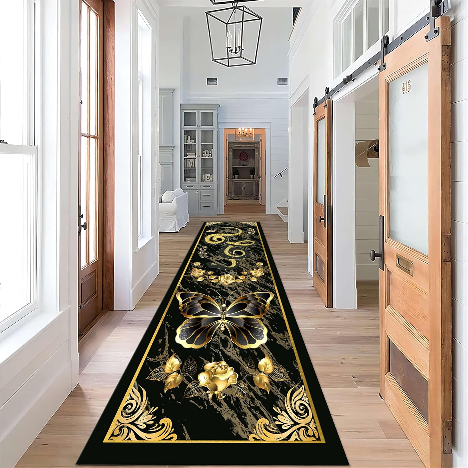 Black Gold Snake Runner Rug 2x6ft Modern Decor