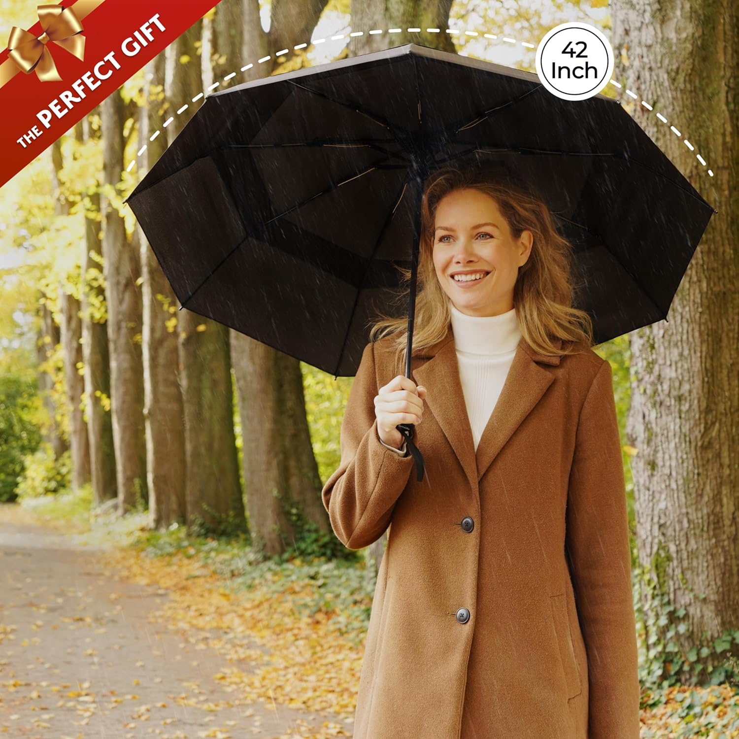 TUMELLA Windproof Travel Umbrella - Durable Compact Stylish