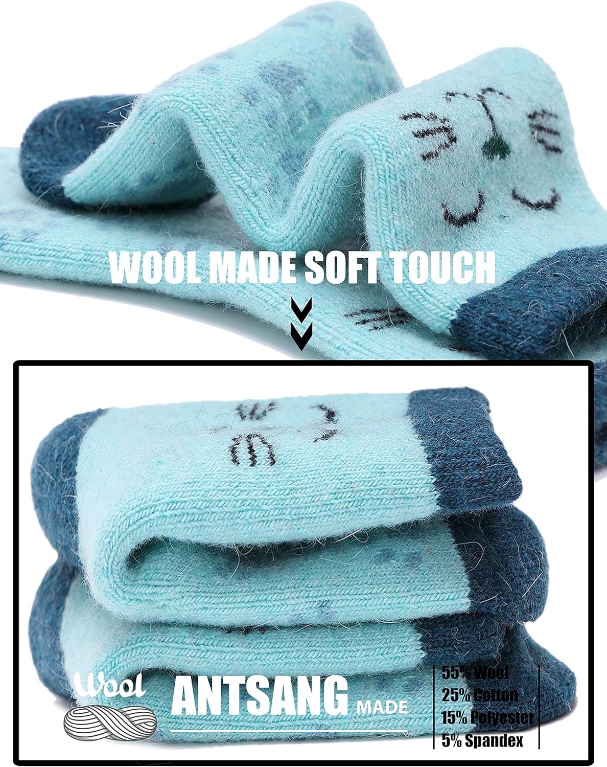 ANTSANG Kids Merino Wool Hiking Socks 6 Pairs