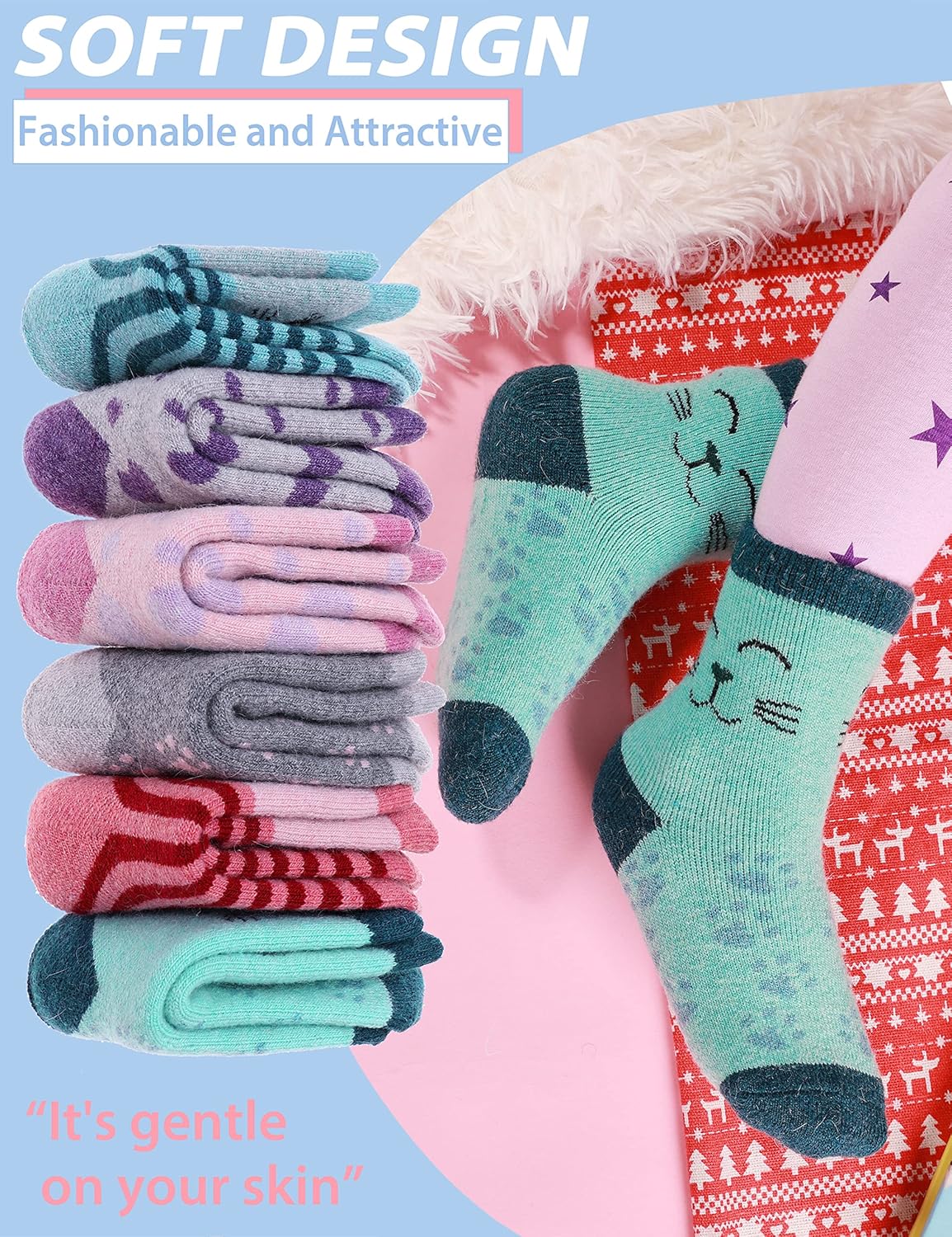 ANTSANG Kids Merino Wool Hiking Socks 6 Pairs