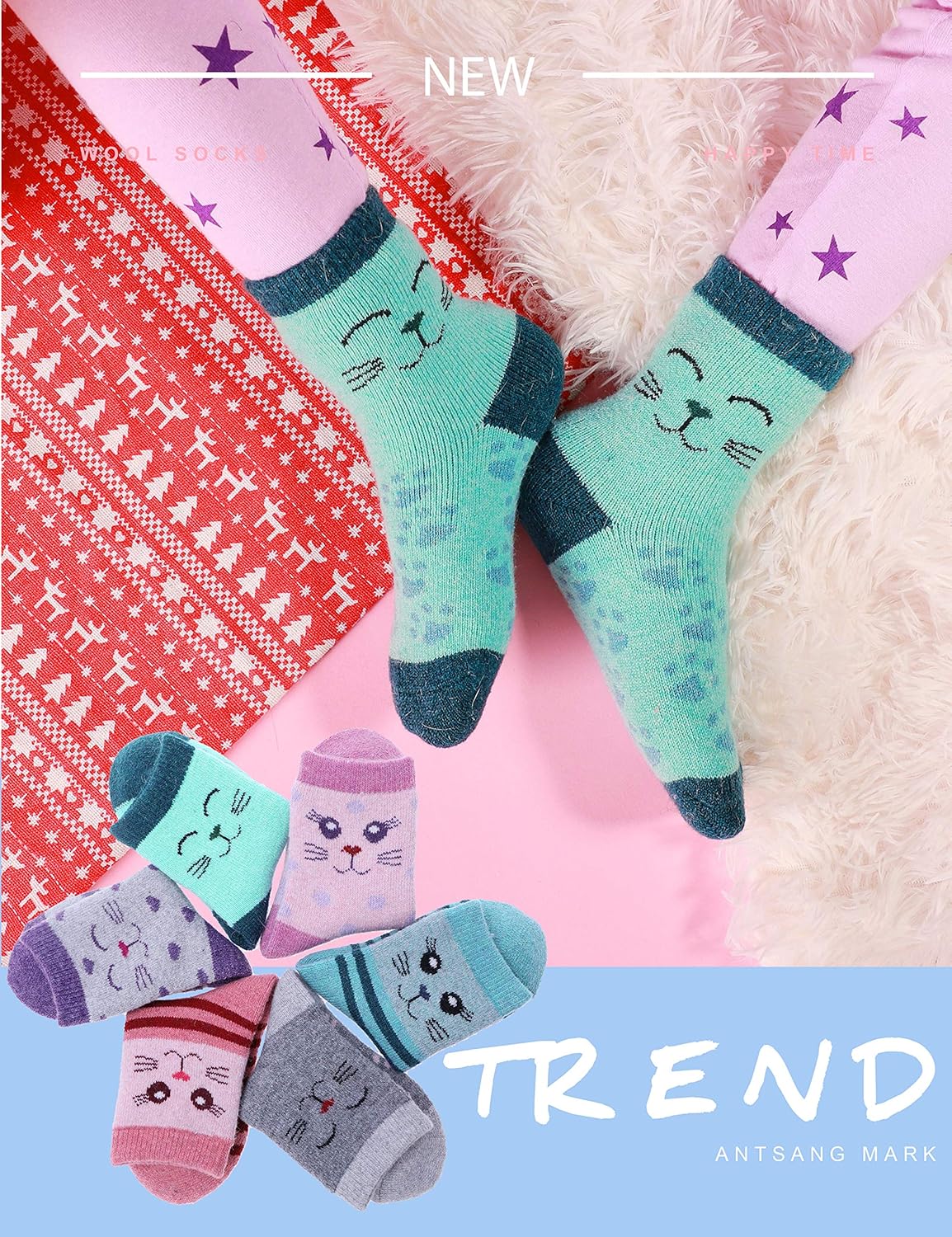 ANTSANG Kids Merino Wool Hiking Socks 6 Pairs