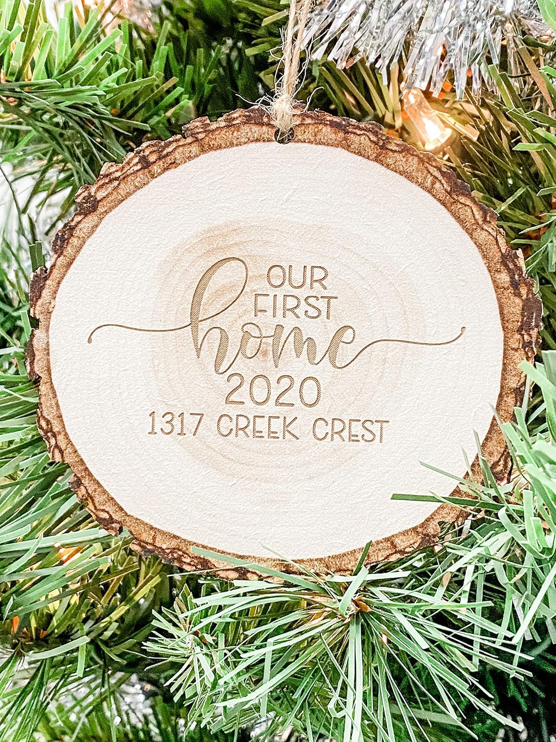 Baby First Christmas Ornament Wood Log Slice Personalized